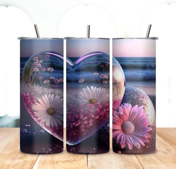 Heart W/Flowers Tumbler