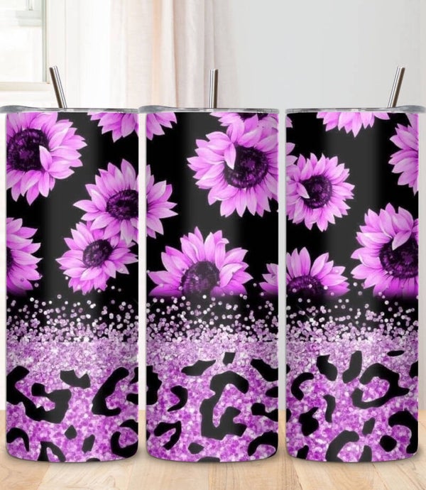 Flowers And Leopard Print Black & Purple Tumbler