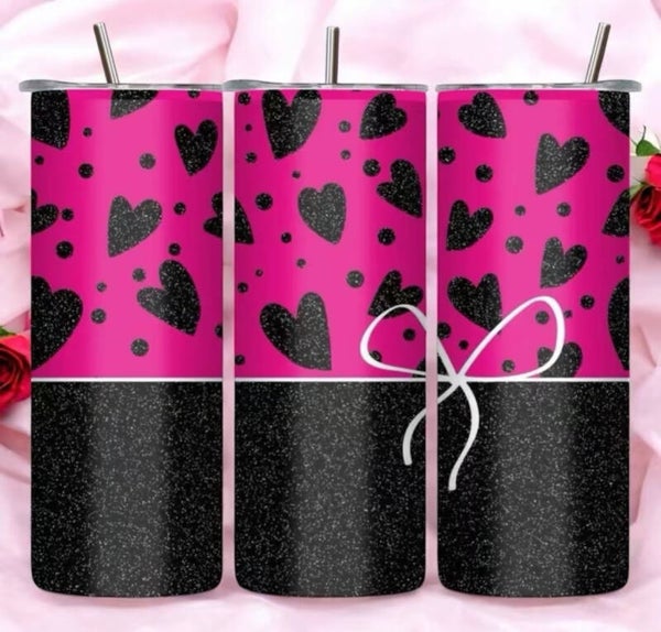 Hearts on a Black and pink Tumbler