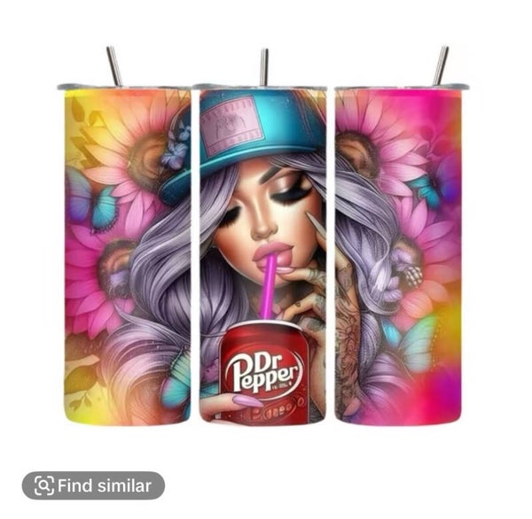 Dr Pepper girl w/gray hair & blue hat Tumbler