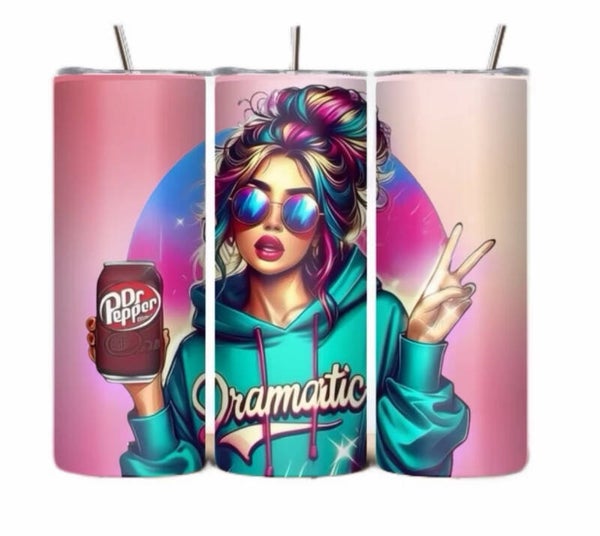 Tumbler w/Dramatic girl and peace sign .