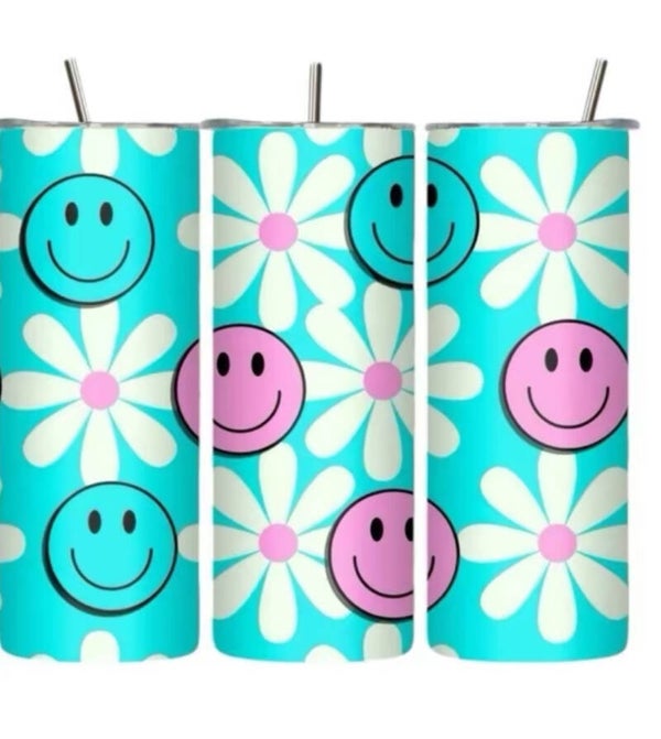 Smiley faces and flowers tumbler