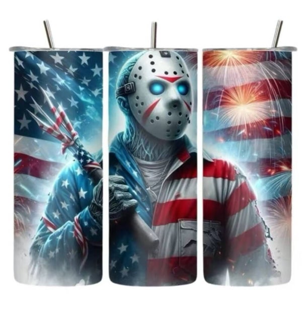 America Flag with scary mask man tumbler