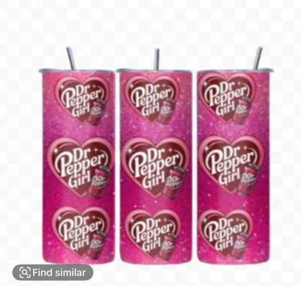 Pink hearts with Dr Pepper in them tumbler