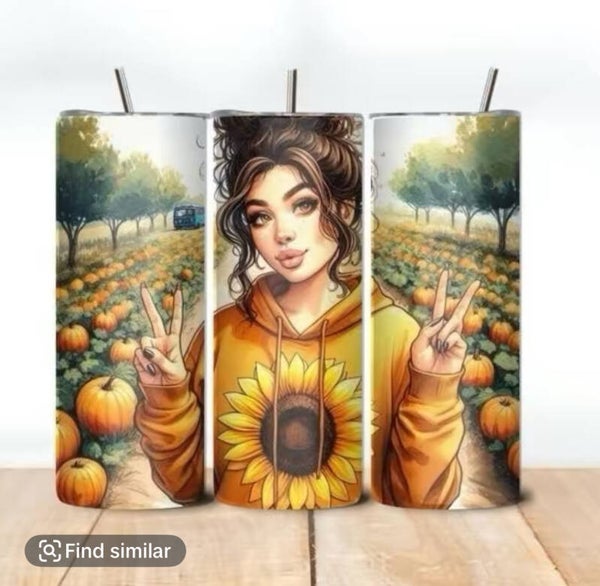 Fall sitting with girl Tumbler