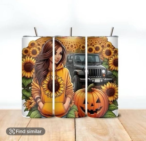 Fall theme with a girl tumbler