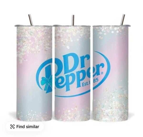 Dr Pepper glitter with blue writing tumbler.