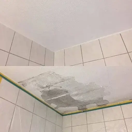 Wasserschaden Decke sanieren neu verputzen Abrieb und streichen – Maler Mathias