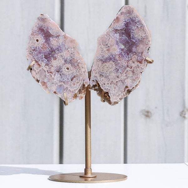Roze Chalcedoon Vleugels Op Standaard #356t