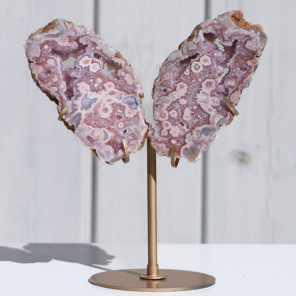Roze Chalcedoon Vleugels Op Standaard #356e