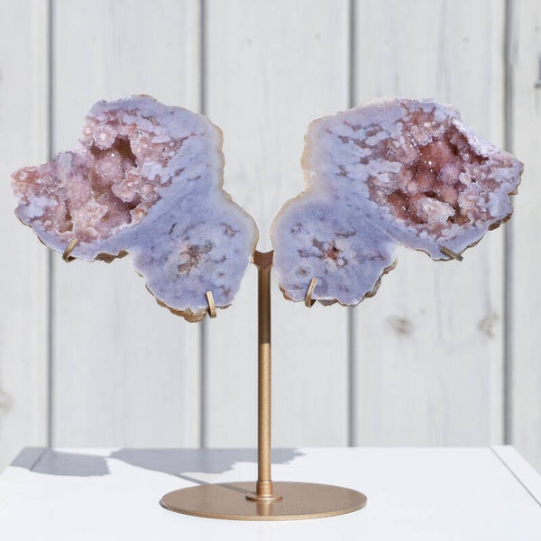 Roze Chalcedoon Vleugels Op Standaard #356l
