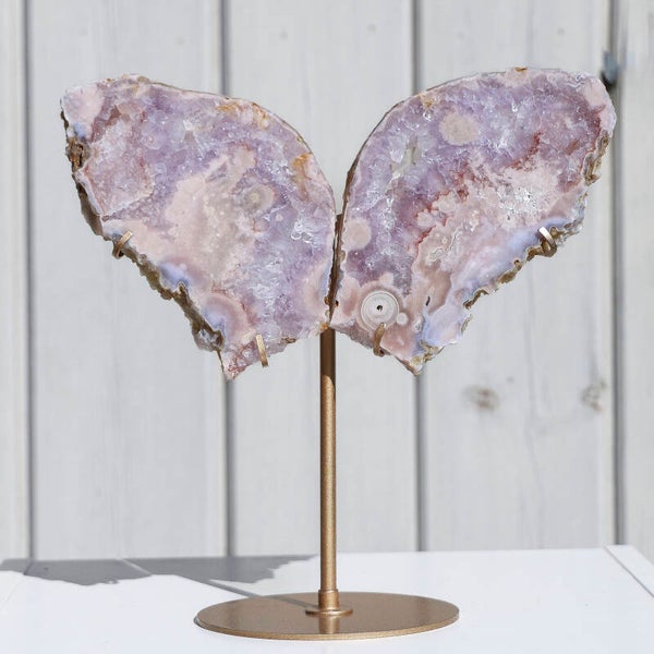 Roze Chalcedoon Vleugels Op Standaard #356o