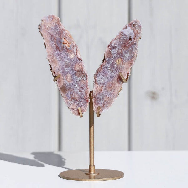 Roze Chalcedoon Vleugels Op Standaard #356q
