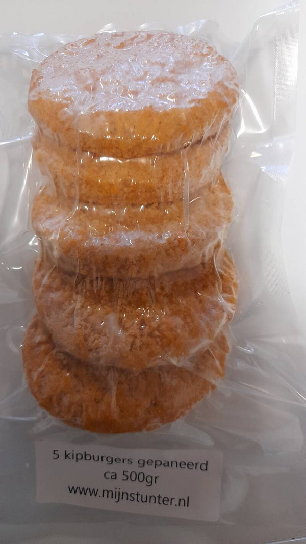 5 kipburgers gepaneerd ca 500gr