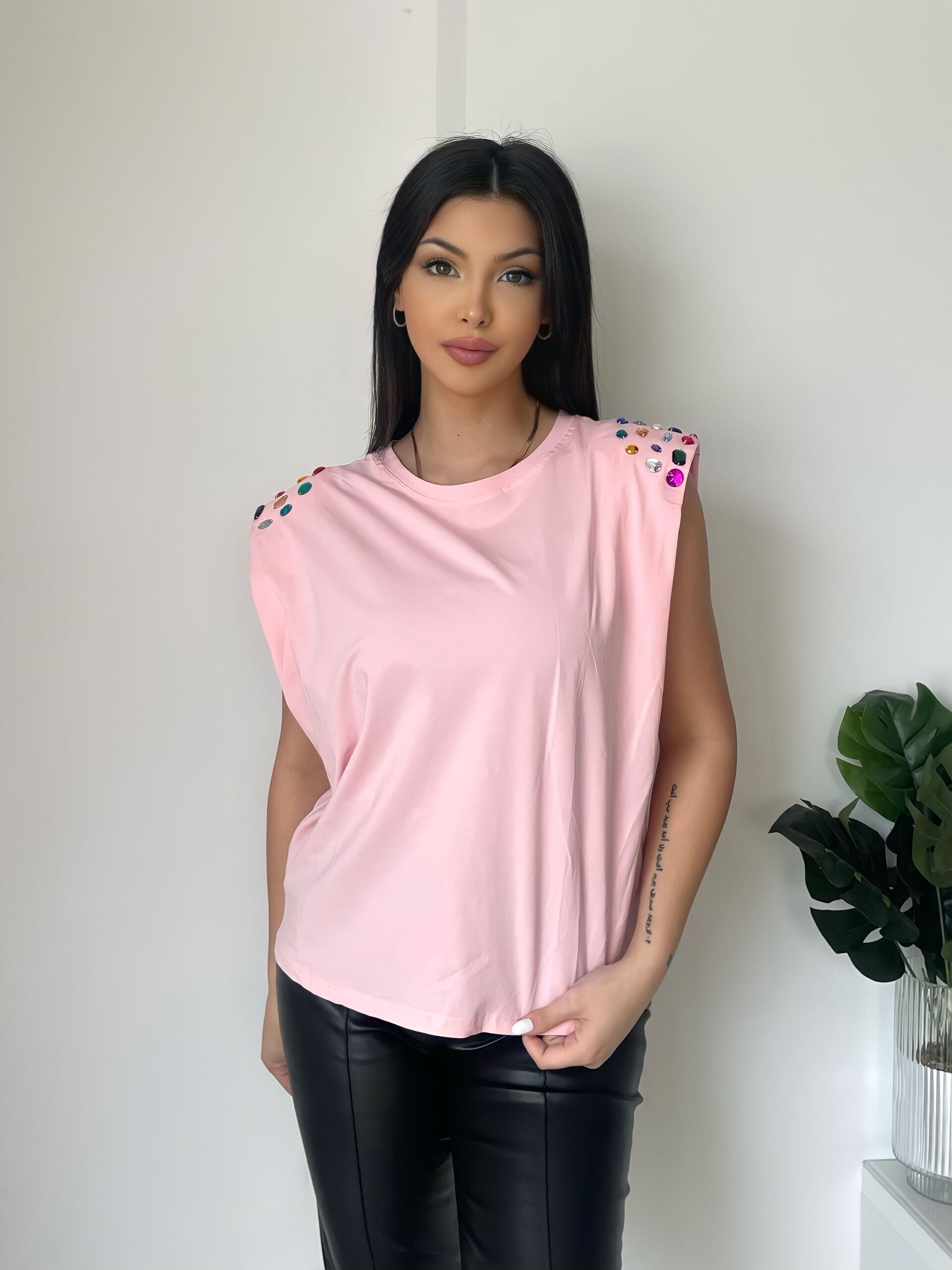 T-Shirt Rose Strass - TU