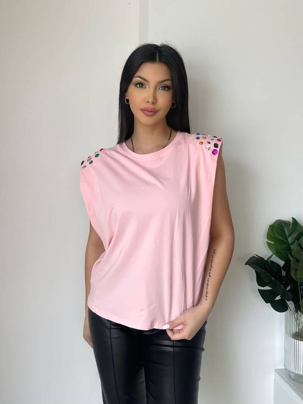 T-Shirt Rose Strass - TU