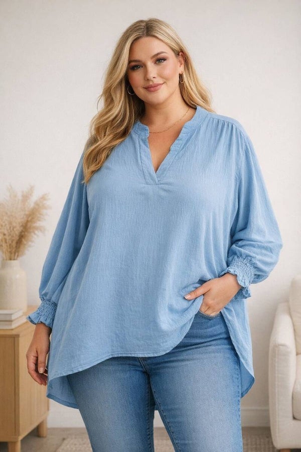Blouse Charlotte Bleu - TU convenant de taille L à XXXL
