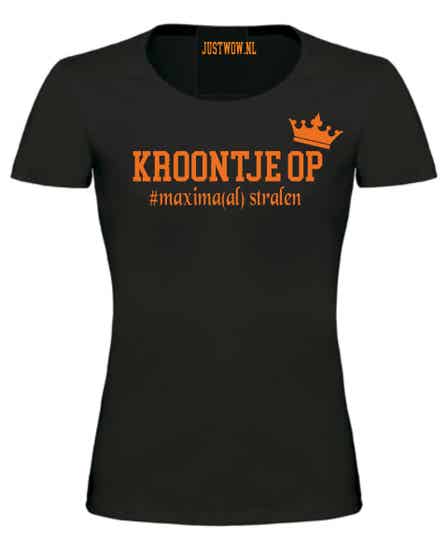 Koningsdag shirt dames: Kroontje op #maxima(al) stralen