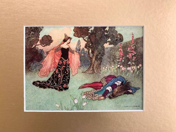 Antique coloured plate of "Beauty and the Beast", 1913