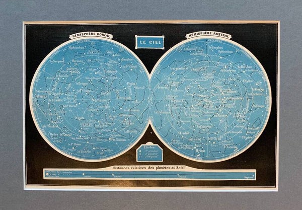 Antique chromo lithograph of the sky and stars, 1922