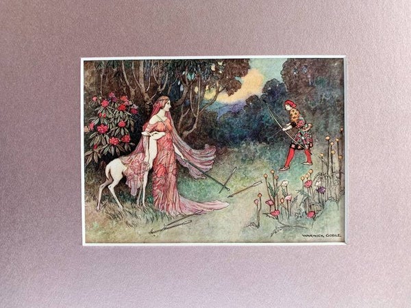 Antique coloured plate of the story of "The Hind of the Forest", 1913