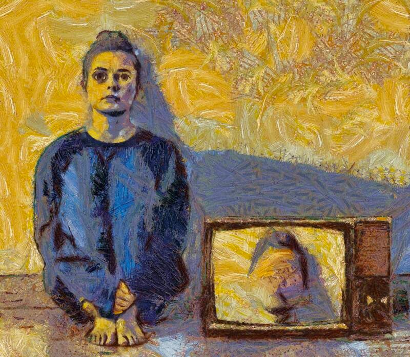 Morning news bulletin (first version) 90 x 75 cm Mixed media on canvas 2021