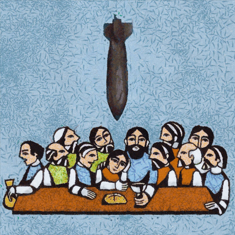 The Last Supper, Syrian Version 100 x 100 Mix Media on canvas 2014
