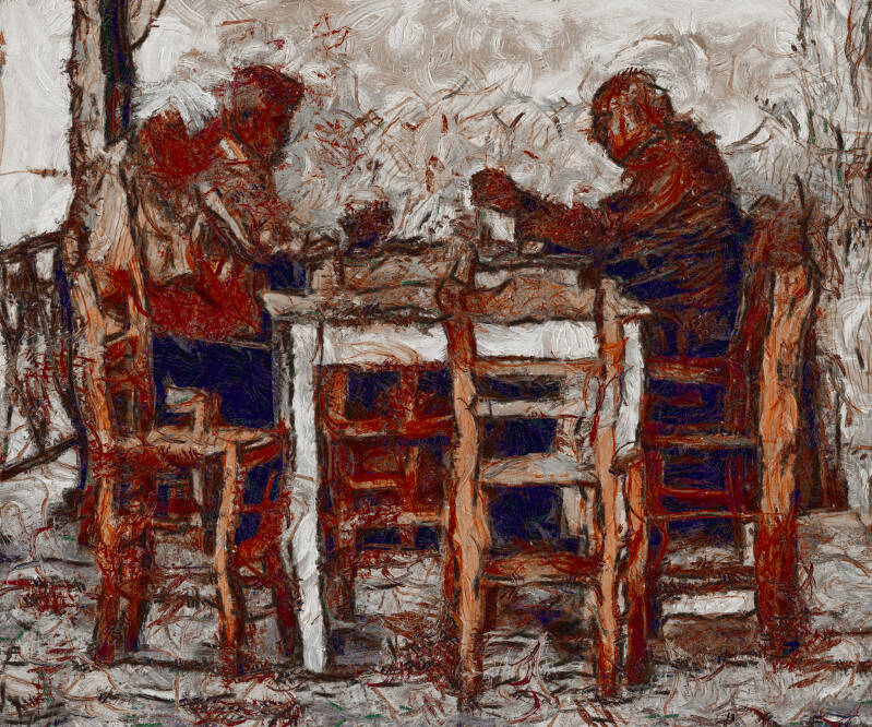 Card players, old Damascus 75x90 Mix Media on canvas 2021