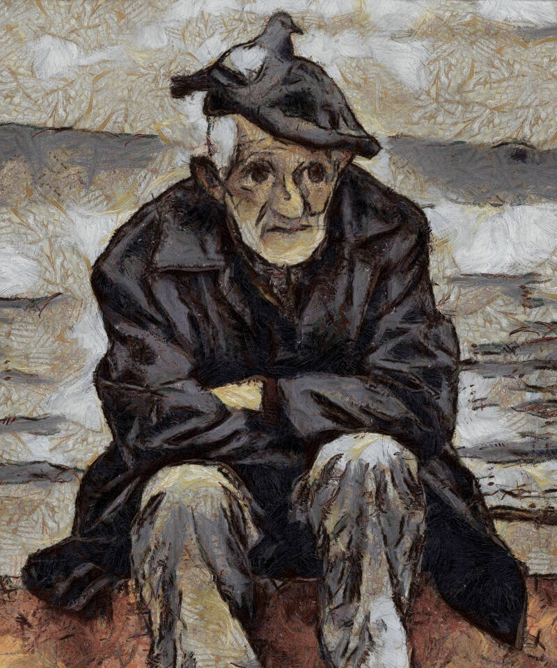 Old man and dove 75 x 90 cm Mix Media on canvas 2020