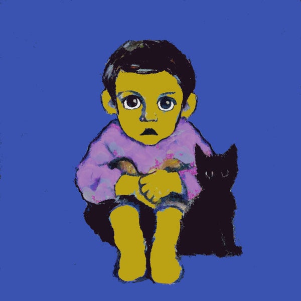little boy and his black cat