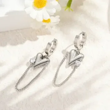 Oorbellen "hart met ketting"