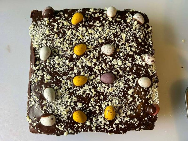 Mini Eggs & White Chocolate Brownie slice