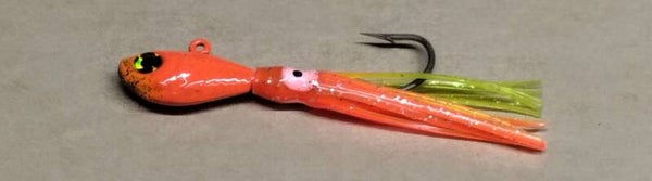 boat jig 18.5 gms with random colour squid skirt orange