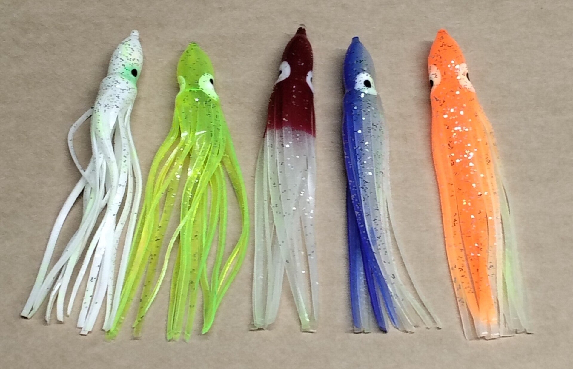 boat squid skirts random colours 5 per pack can be used on jigs or droppers 105mm long