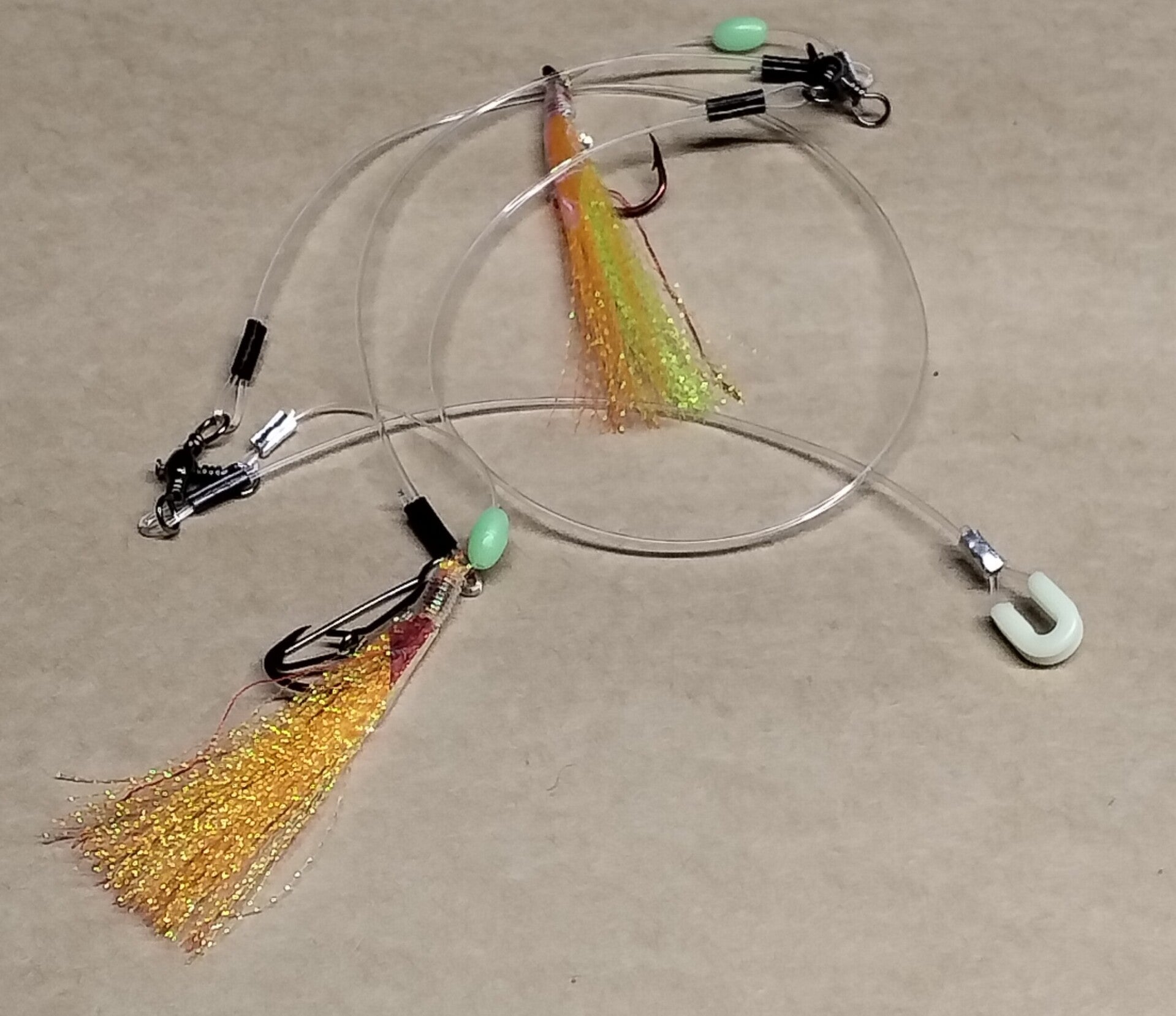flasher 2 hook yellow orange with sinker clip