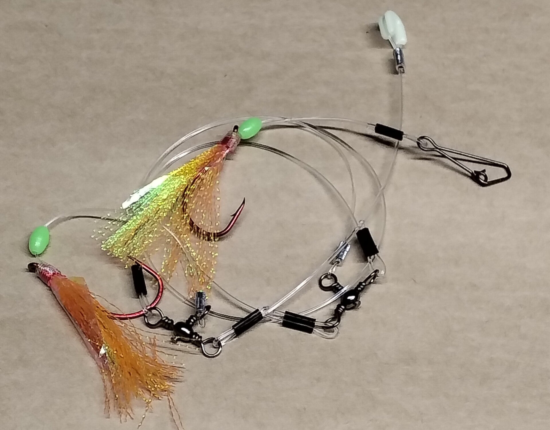 flasher rig 2 hook yellow orange with sinker clip