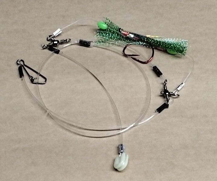 flasher rig hook size 5.0 green silver with sinker clip