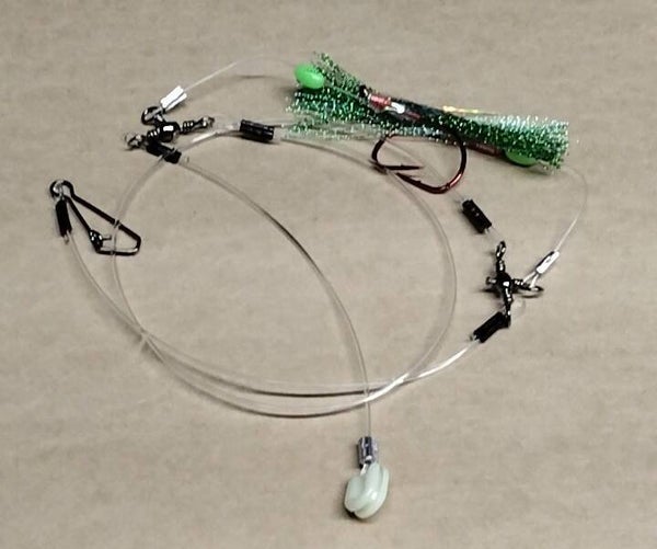 flasher rig hook size 5.0 green silver with sinker clip