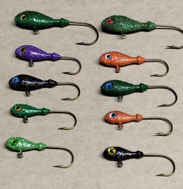 trout jig pack random colours and sizes with eyes pack of 10