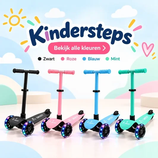 AEST kindersteps in zwart, roze, blauw en mint