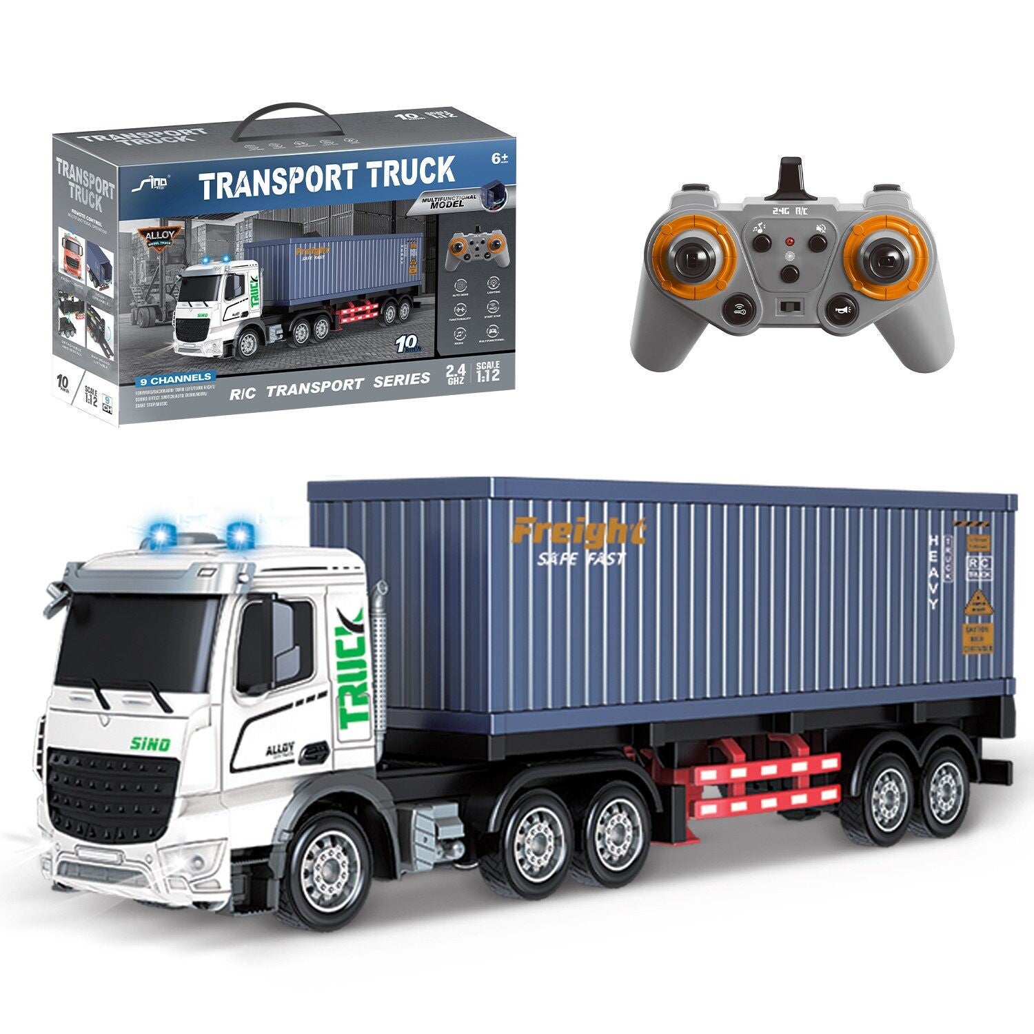 Bestuurbare RC Vrachtwagen met Oplegger en Container – 2.4 GHz – 9 Kanalen – 52 cm – LED Verlichting