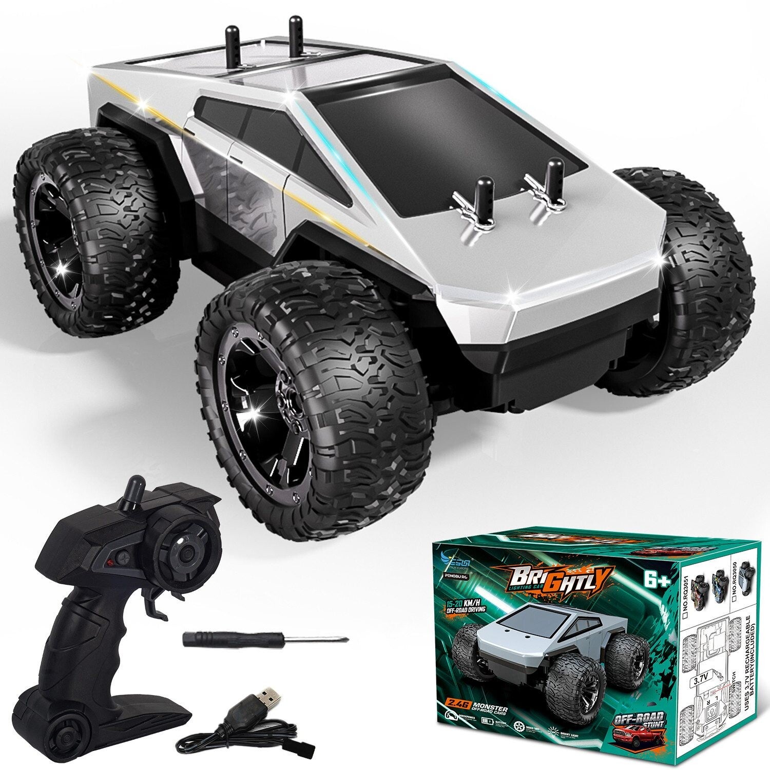 Cyber RC Monstertruck 1:18 – Bestuurbare Auto – 20 km/u – LED Verlichting – 2 Accu’s – Vanaf 6 Jaar