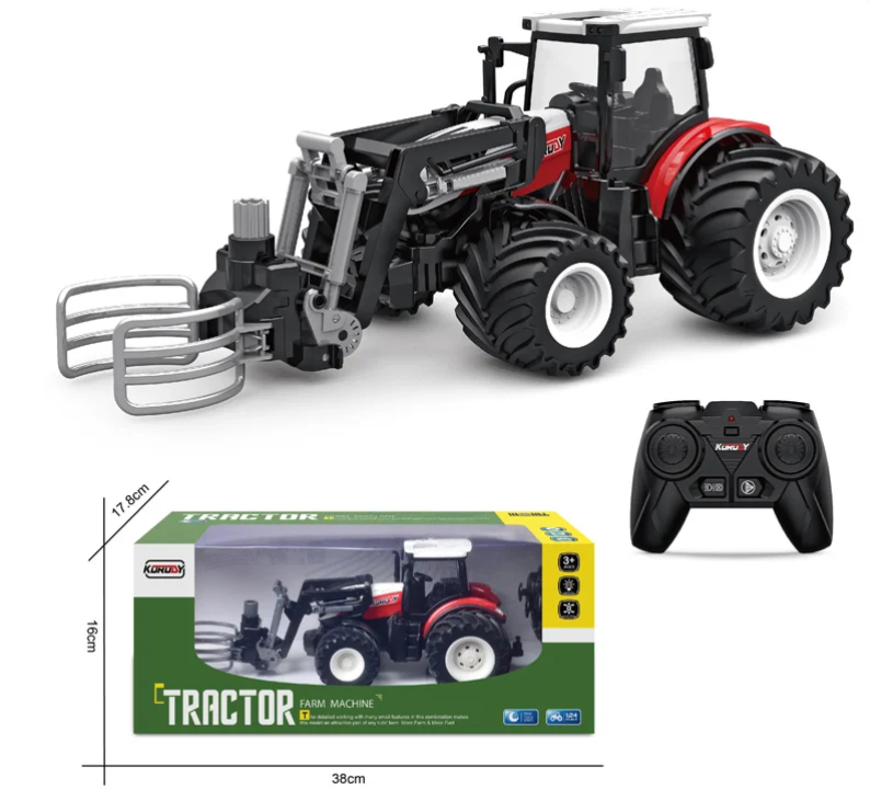 Korody RC Tractor met Balengrijper - Afstandsbediening 2.4GHz - 1:24 Schaal - Bestuurbare Trekker met Brede Banden