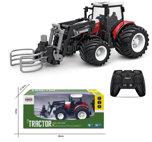 Korody RC Tractor met Balengrijper - Afstandsbediening 2.4GHz - 1:24 Schaal - Bestuurbare Trekker met Brede Banden