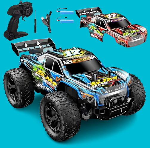 RC Monstertruck PENGBU Blauw / Rood – Op Afstand Bestuurbare Auto voor Kinderen vanaf 6 jaar