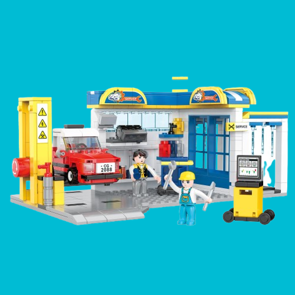 COGO  Auto Service Shop – Bouwset 4222 – 467 Stuks – Speelgoed Garage met Auto & Monteurs – Vanaf 6 Jaar