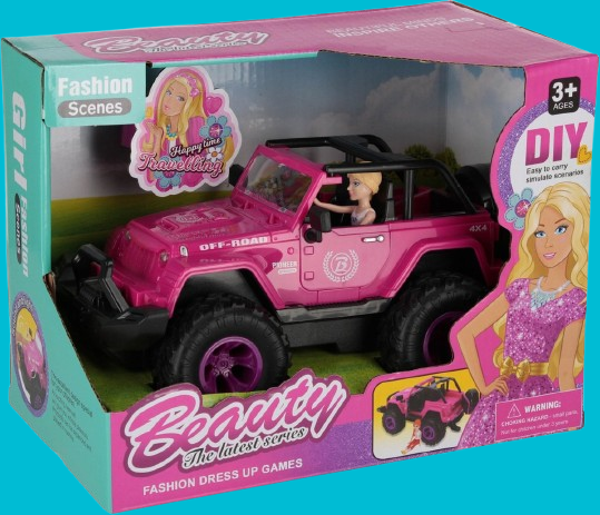 Speelgoedauto Jeep Cabriolet met Pop – Licht & Geluid – Roze – Vanaf 3 jaar