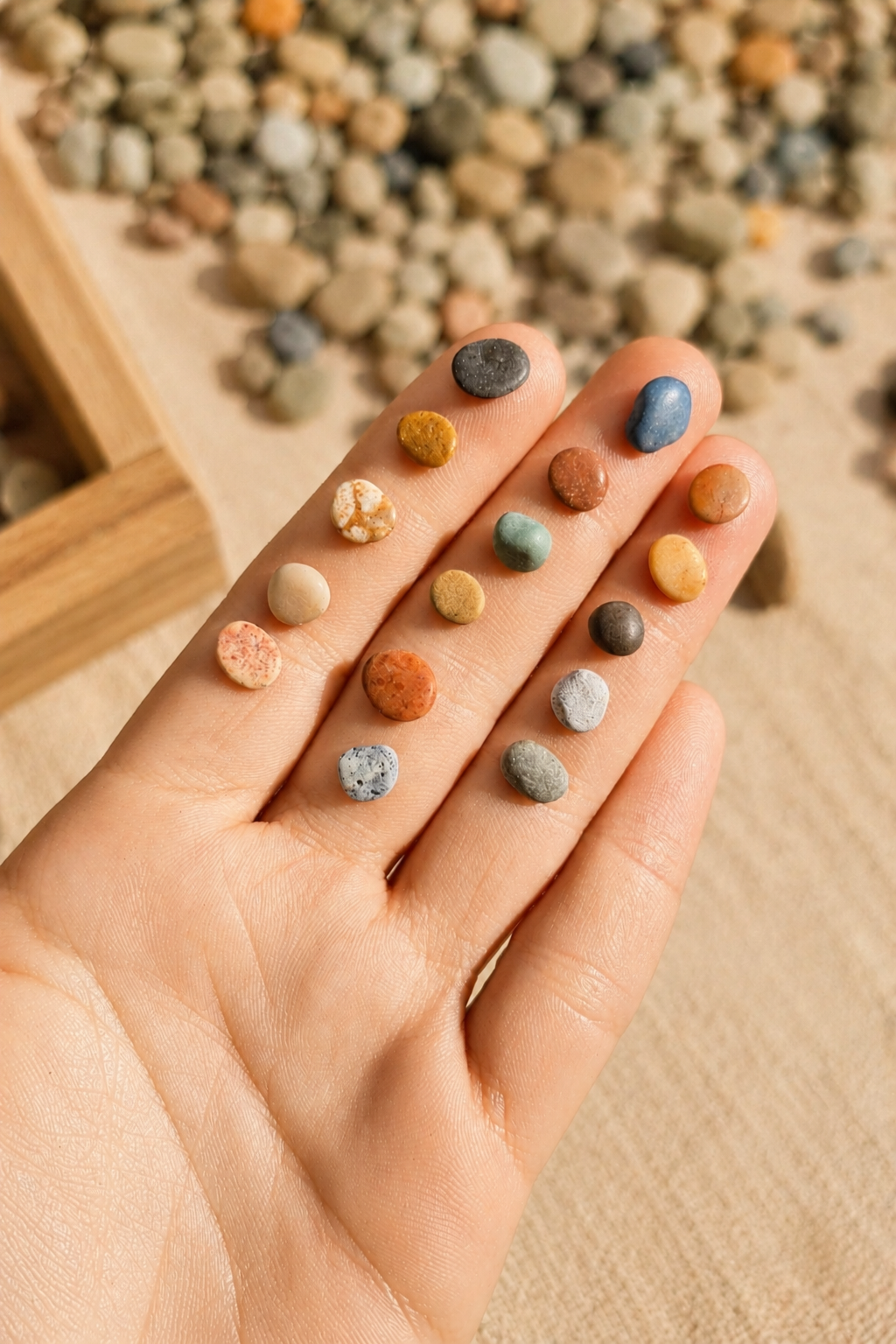 Selección de piedras naturales del Mediterráneo para crear una joya personalizada de autora.