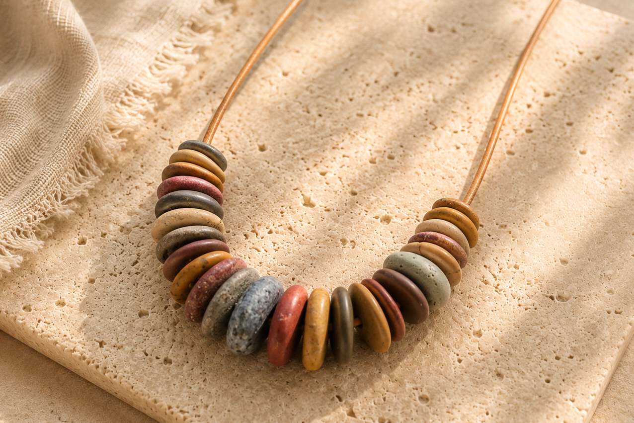 Collares de autora con piedras naturales del Mediterráneo  montados sobre plata de Ley en diferentes colores.