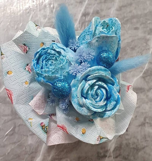 Gips Blumenstrauß klein Blau/Glitzer